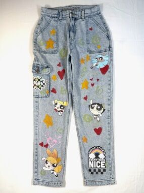 JUSTICE x‎ Powerpuff Girls 16 Y2K Denim Jeans Cartoon Graphic Cargo Wide Leg